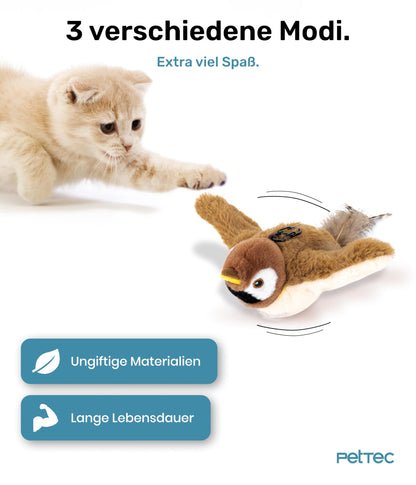 PetTec® Interaktives Katzenspielzeug Elektrisch [DAS ORIGINAL] Selbstbeschäftigung - Katzenspielzeug Vogel beweglich mit Katzenminze Interactive Cat Toy Automatische Katzen Spielsachen
