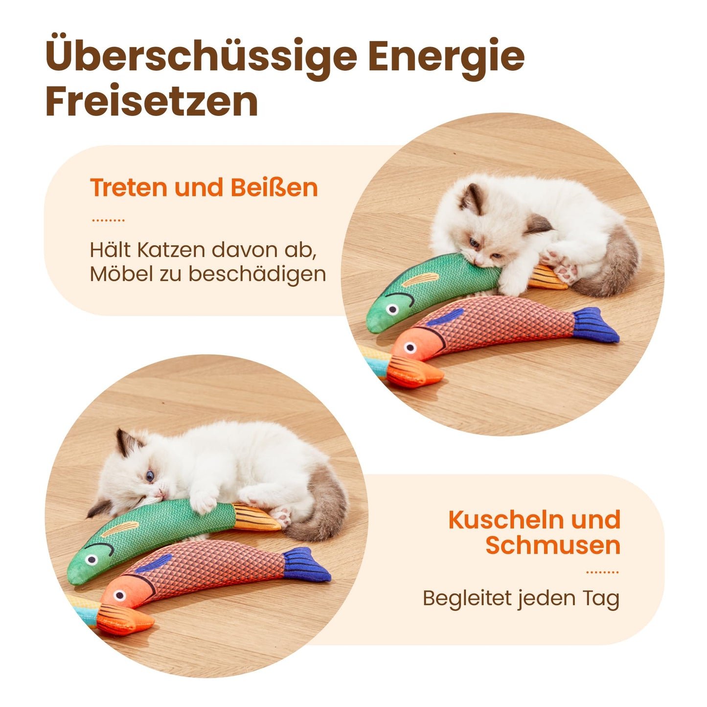 Potaroma Katzenspielzeug Set, 3er Fisch Kicker mit Katzenminze & Knistergeräusch, Weiches Interaktives Spielzeug für Katzen, Selbstbeschäftigung & Intelligenztraining für Alle Rassen